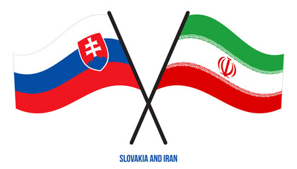 Slovakia and Iran Flags Crossed And Waving Flat Style. Official Proportion. Correct Colors.