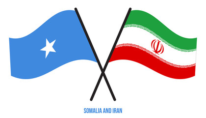 Somalia and Iran Flags Crossed And Waving Flat Style. Official Proportion. Correct Colors.