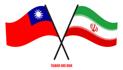 Taiwan and Iran Flags Crossed And Waving Flat Style. Official Proportion. Correct Colors.