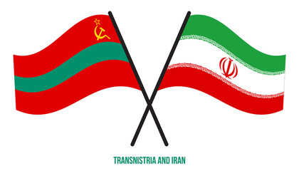 Transnistria and Iran Flags Crossed And Waving Flat Style. Official Proportion. Correct Colors.