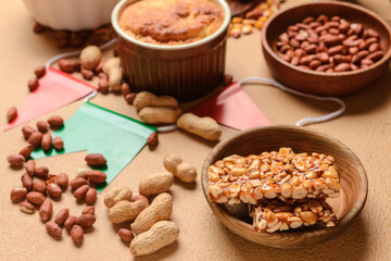 Traditional food for Festa Junina (June Festival) on color background