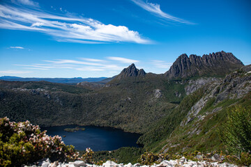 Fototapeta na wymiar Almost at the base of Cradle Mountain, overlooking Dove Lake, Tasmania, Australia