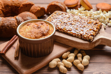 Traditional food for Festa Junina (June Festival) on wooden background