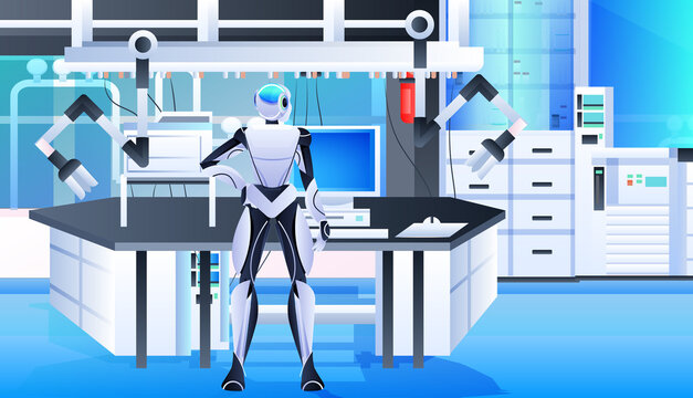 robotic doctor surgeon in clinic surgery room medicine healthcare artificial intelligence technology concept