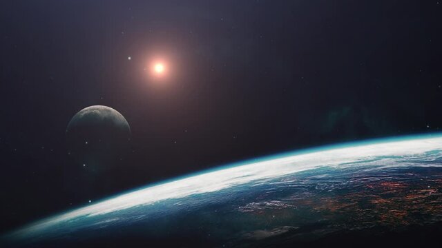 4k Earth's atmosphere as well as the nearby moon in deep space.