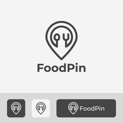 food location logo template, with spoon, fork, pin combination, simple line design