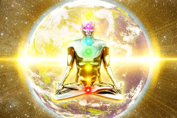 Yoga Meditation Zen Chakra kundalini Earth background 3D rendering