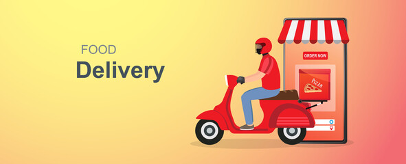 Obraz premium Mobile online food delivery concept. Delivery package with electric scooter. Online order tracking with online maps. Vector illustration