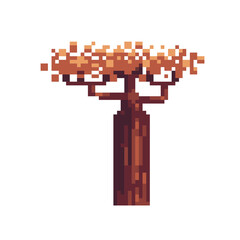 Obraz premium African baobab tree pixel art icon, emblem, isolated vector illustration. Game assets 8-bit sprite. Design stickers, logo, mobile app.