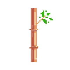 Bamboo stem. Pixel art icon. 8-bit sprite. Sticker design. Isolated vector illustration.