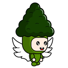vector cartoon mascot character winged angel broccoli vegetable costume