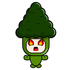 vector cartoon mascot character mascot of broccoli vegetable costume is angry