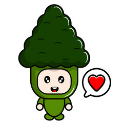 vector cartoon character mascot costume vegetable broccoli love bubble balloon