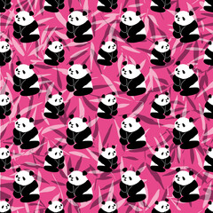 Fototapeta premium Panda Bamboo Seamless Pattern