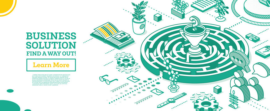 Isometric Maze. Outline Labyrinth. Business Solution.
