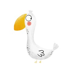 Funny bird on white background with space for text. Postcard, poster and more.