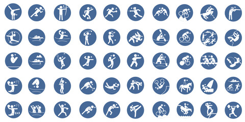  Summer sport pictogram Matte Blue circle frame set スポーツ ピクトグラム,SVG