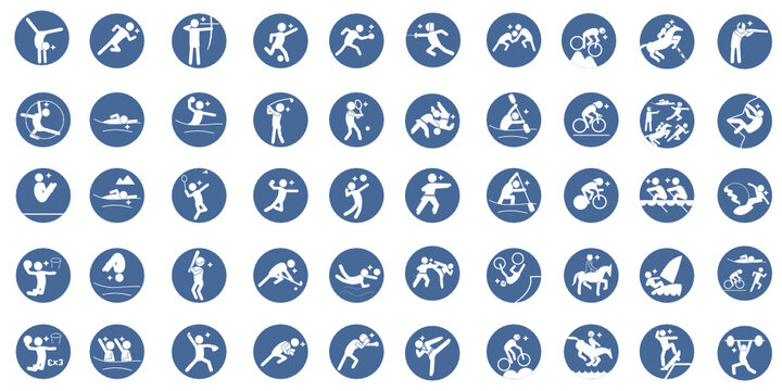  Summer sport pictogram Matte Blue circle frame  set スポーツ ピクトグラム,SVG