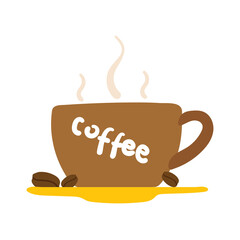 cute cartoon cup of coffee with coffee beans. simple vector for cafe promotion