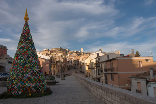 Trivento - Molise - The famous Christmas tree symbol of the characteristic village made with 1300 crochet colored wool squares.