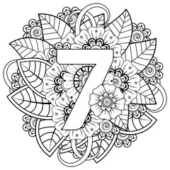 Mehndi flower for henna, mehndi, tattoo, decoration. decorative ornament in ethnic oriental style. doodle ornament. coloring book page.