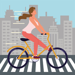 girl with bicycle on crosswalk