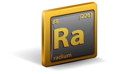Radium chemical element. Chemical symbol with atomic number and atomic mass.