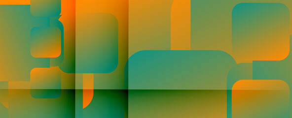 Square shapes composition geometric abstract background. 3D shadow effects and fluid gradients. Modern overlapping forms