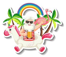 A sticker template with an old man in summer theme