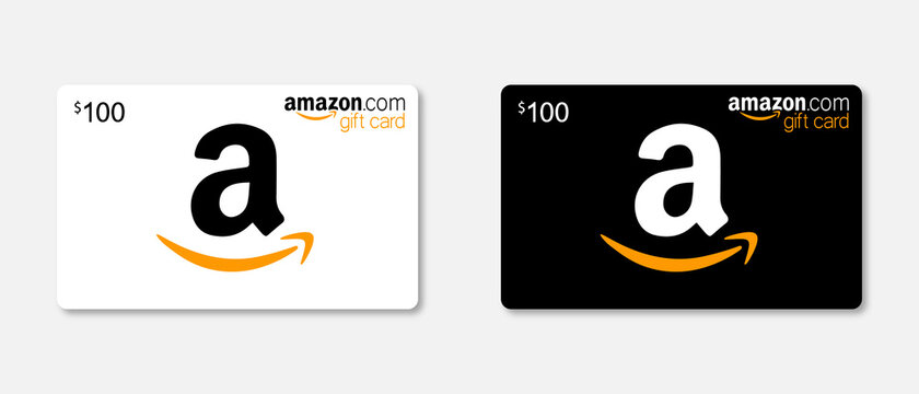 Realistic Amazon gift cards in white and black. Gift cards on an isolated background with a realistic shadow for your design. Stock vector EPS 10