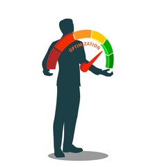 Man holding optimization level scale in his hands