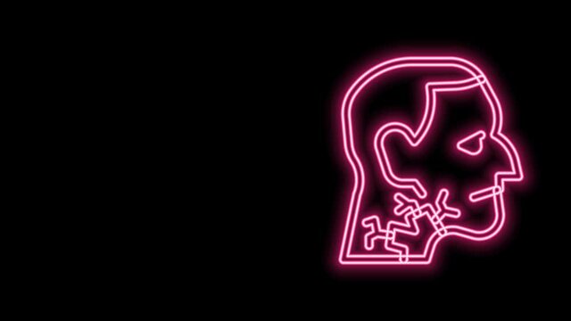 Glowing neon line Throat cancer icon isolated on black background. Laryngeal cancer. 4K Video motion graphic animation