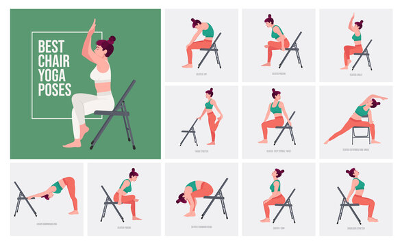 4 Yoga Poses for Office Syndrome when Work from Home in Flat Design. Beauty  Woman is Doing Exercise for Strength on Office Chair Stock Vector -  Illustration of balance, beauty: 178152971