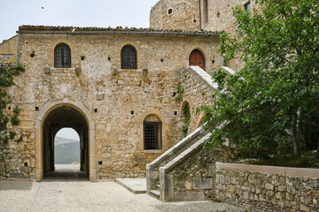Bovino, Italy, June 23, 2021. The inner courtyard of a medieval castle in an old village in southern Italy.