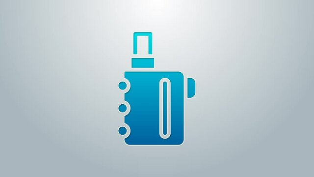 Blue line Electronic cigarette icon isolated on grey background. Vape smoking tool. Vaporizer Device. 4K Video motion graphic animation