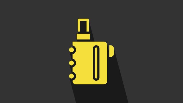 Yellow Electronic cigarette icon isolated on grey background. Vape smoking tool. Vaporizer Device. 4K Video motion graphic animation