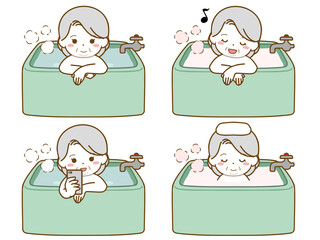 楽しくお風呂に入る太った高齢女性