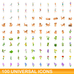 100 universal icons set. Cartoon illustration of 100 universal icons vector set isolated on white background