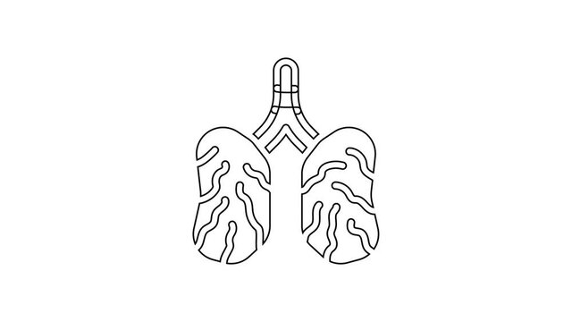 Black line Disease lungs icon isolated on white background. 4K Video motion graphic animation