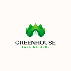 Green Leaf House Logo Template Isolated in White Background