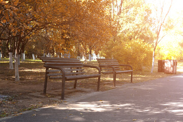 Seats in the autumn park in northern China