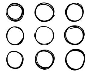 set of hand drawn vector doodle circle line sketch isolated on white background.