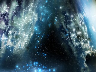 Stellar nebula in blue tones. Beauty of the universe. Gas in space, the birth of stars in the...