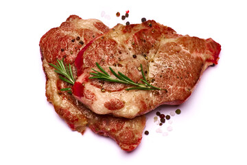 Grilled roated beef steaks on white background