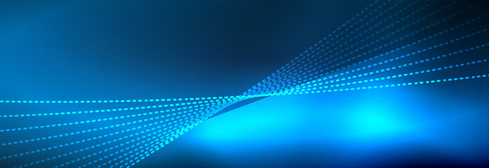 Fototapeta premium Neon shiny color background with light glowing wave line particles. Wallpaper background, design templates for business or technology presentations, internet posters or web brochure covers