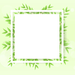 Green leaves frame with paper for text isolated on green background.