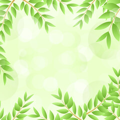 Green leaves frame isolated on green and bokeh  background.