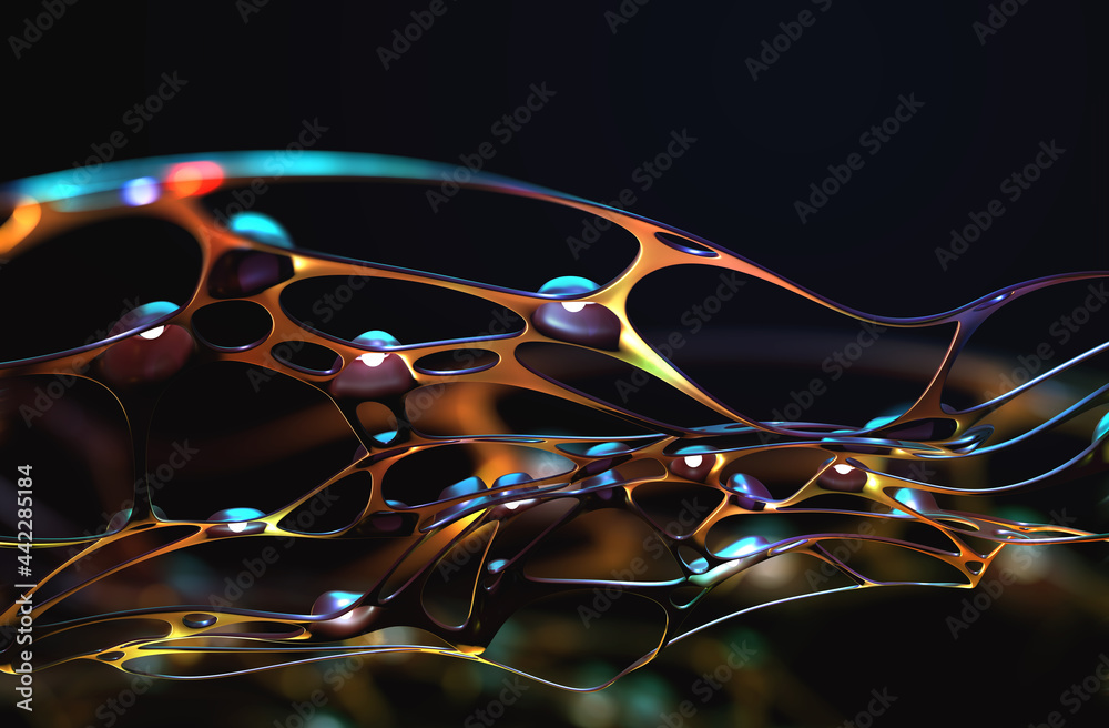 Poster Art poster. Nanotechnology in virtual reality. Artificial intelligence neural network. Synthetic matter and digital mind. 3d illustration of fantastic wallpaper