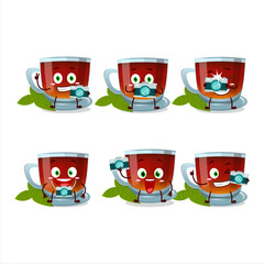 Photographer profession emoticon with mint tea cartoon character