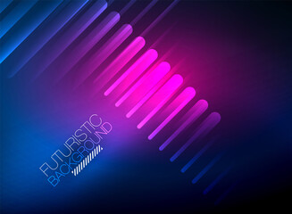 Bright neon color techno abstract background, shiny glowing neon lines in the dark background